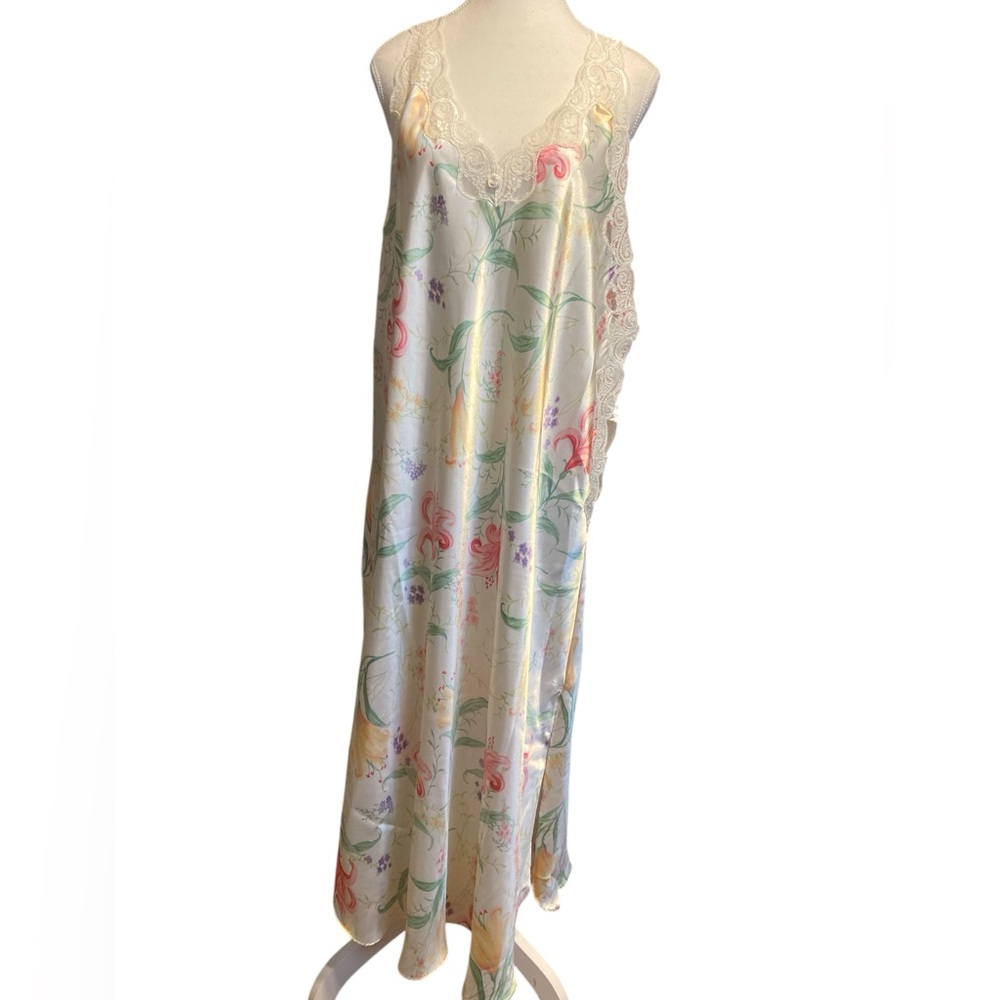 White and Pink Floral Chemise with Adjustable Straps